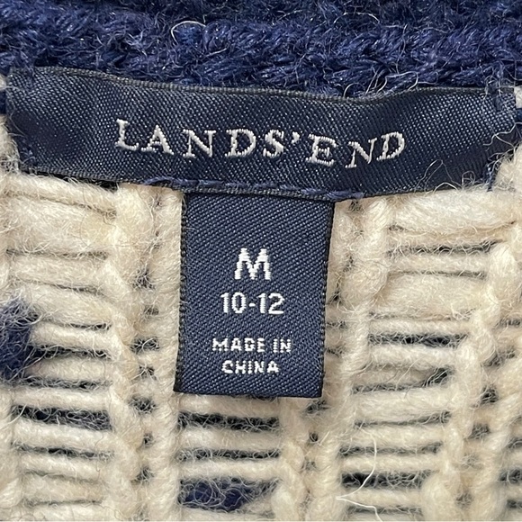 Lands’ End Snowflake Sweater Wool Blend Navy White Thick Size Medium - Picture 3 of 4
